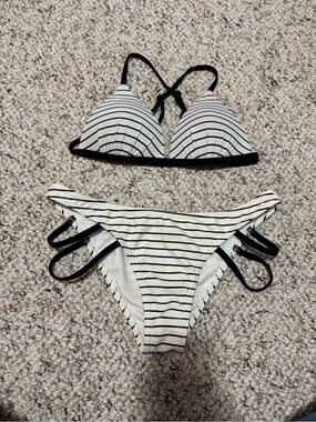 Ardene White and Black Striped Bikini Set